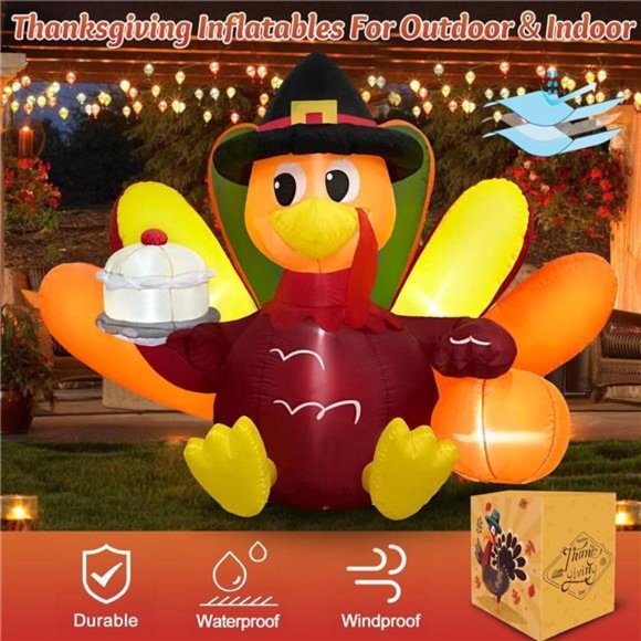 6FT Thanksgiving Inflatables Turkey Colorful Big Tail Inflatable Turkey - Picture 5 of 6